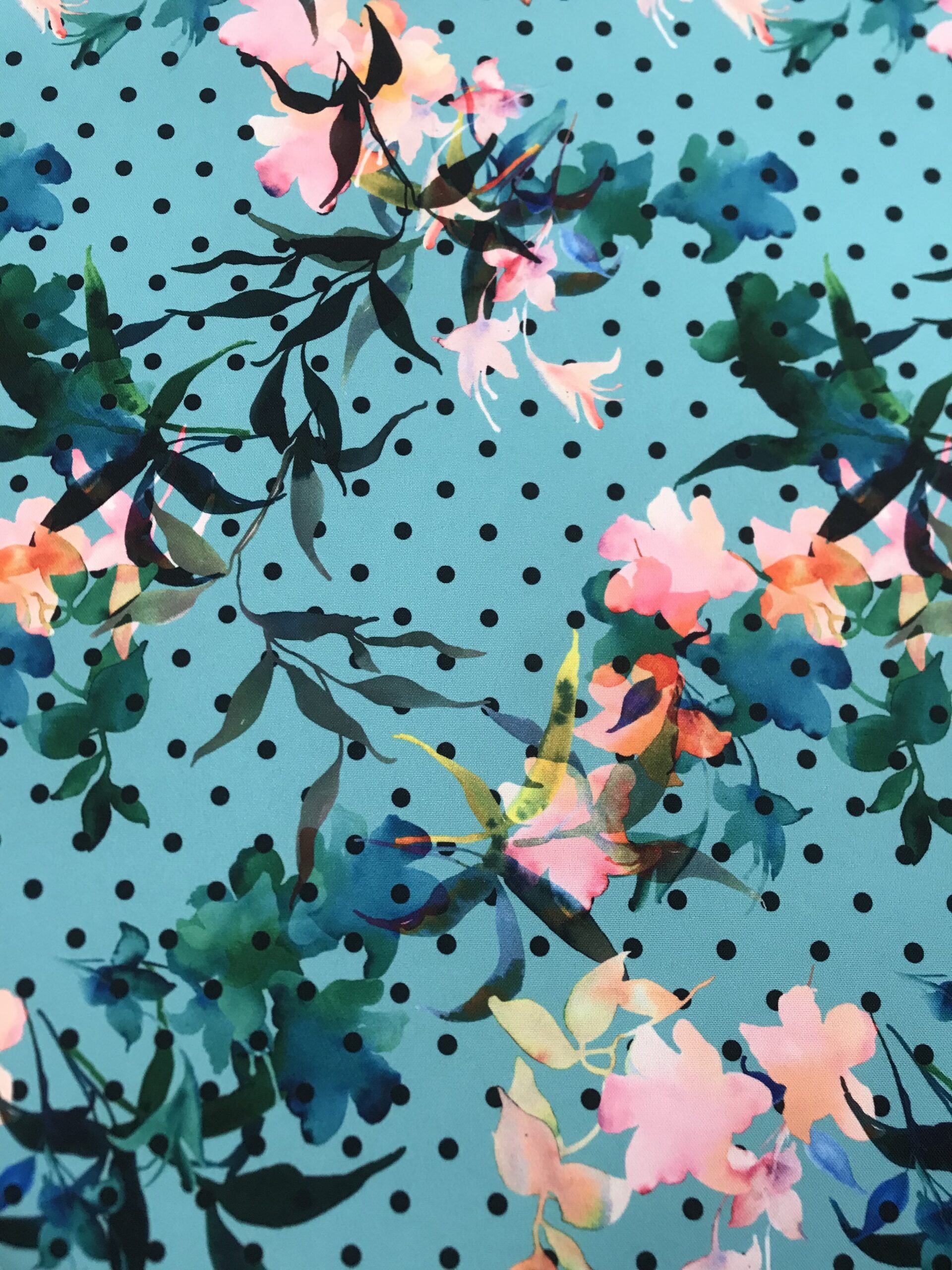 Strech f.verde agua flores/lunares