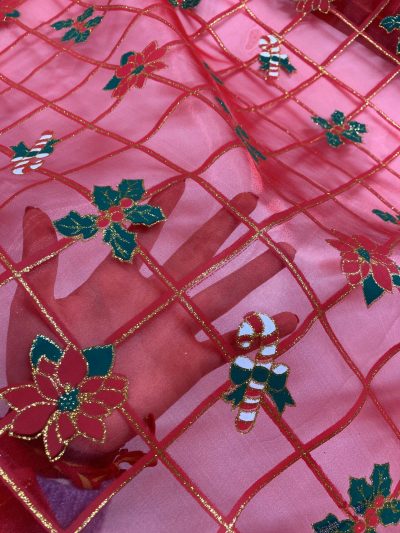 Organza navidad cuadros roja