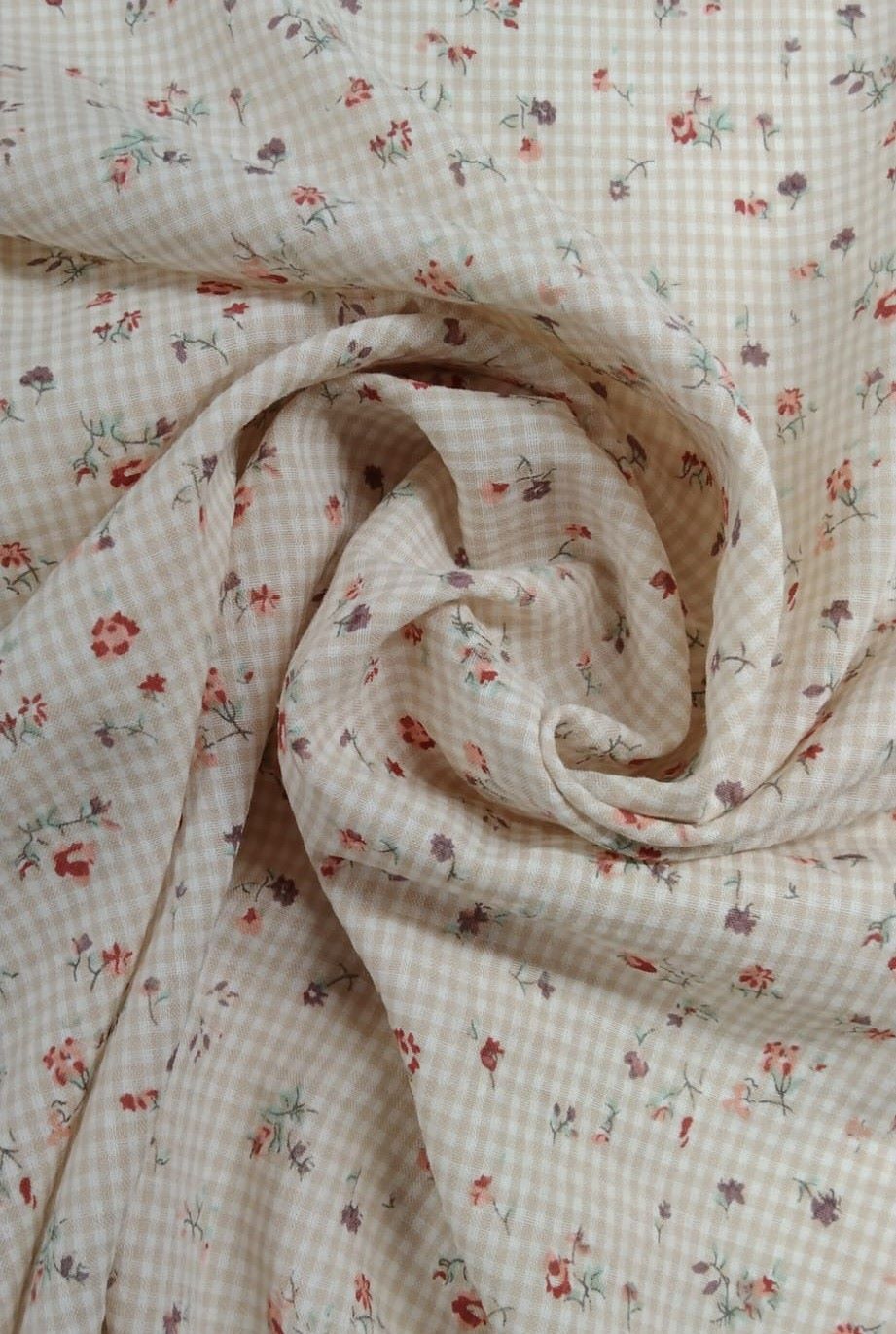 Vichy seersucker flores camel - Imagen 3