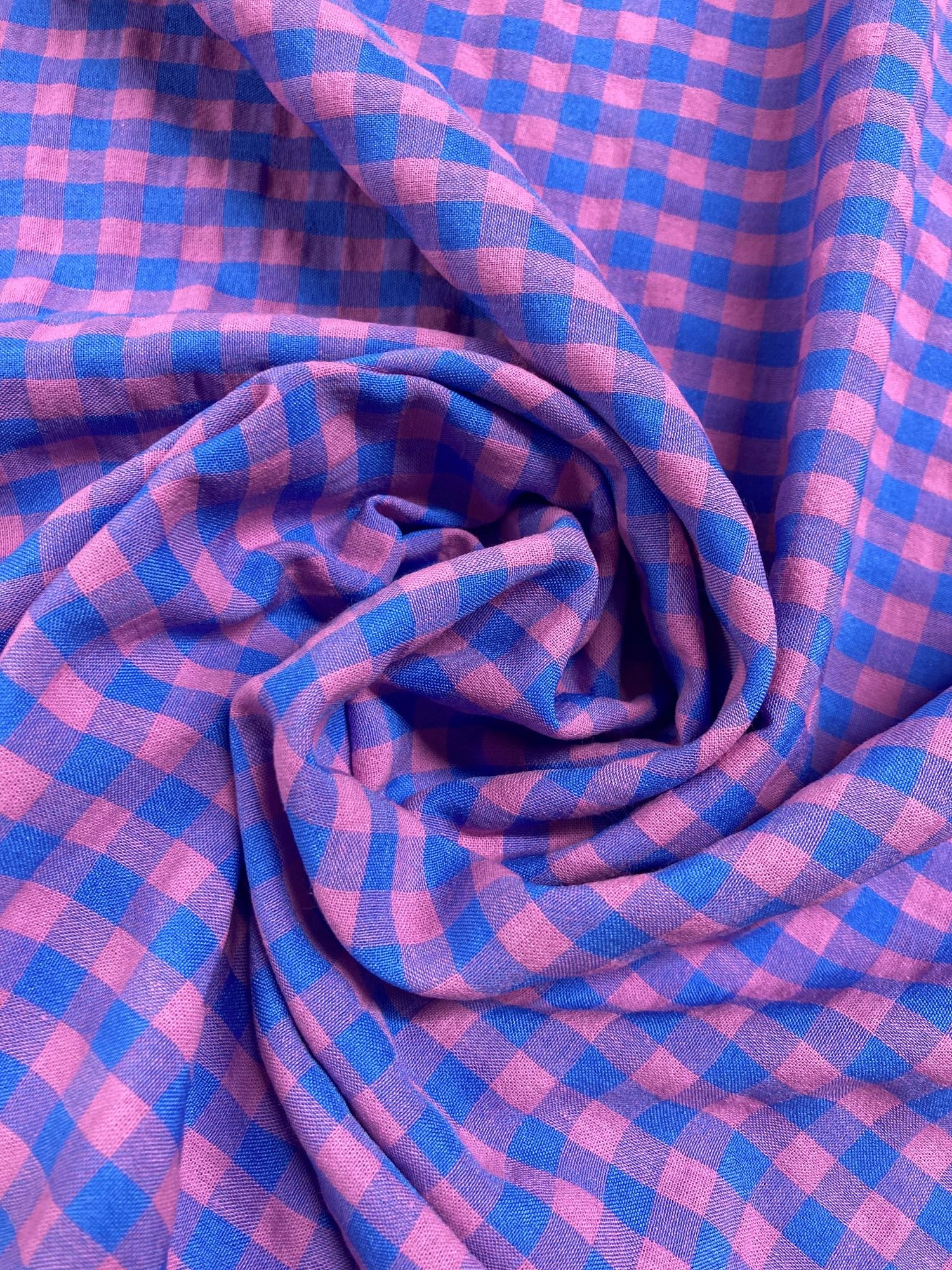 Vichy seersucker ligero azul chicle