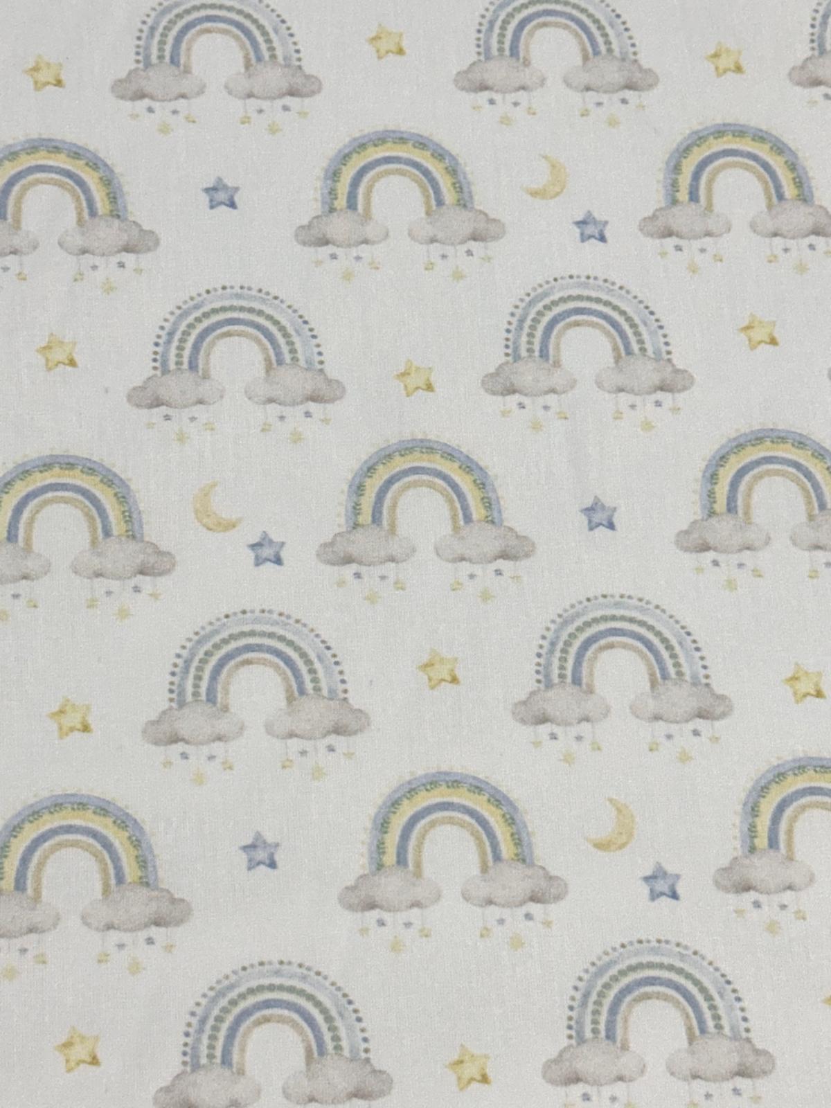 Algodón Reborn arcoiris azul.