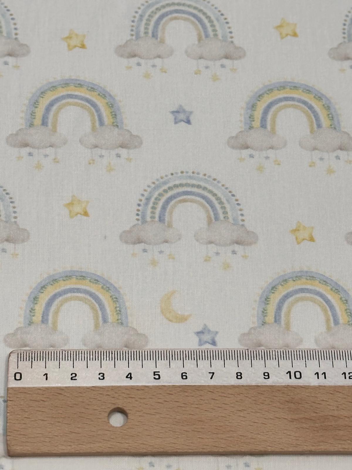 Algodón Reborn arcoiris azul.