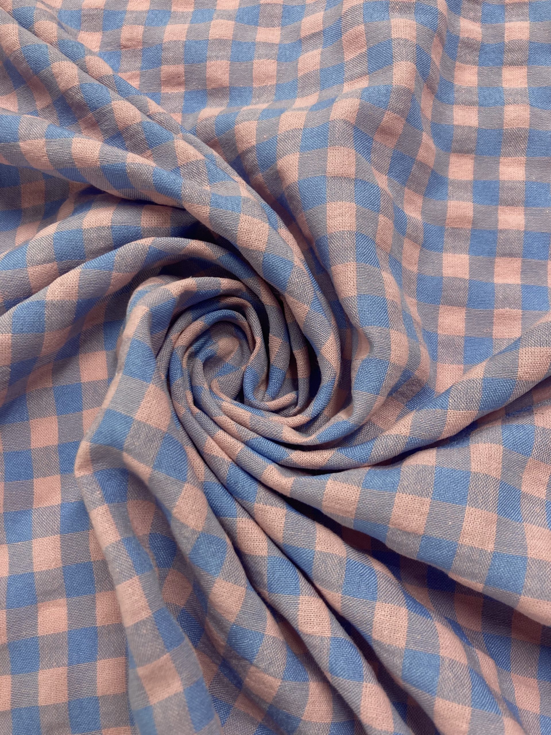 vichy seersucker ligero azul/maquillaje