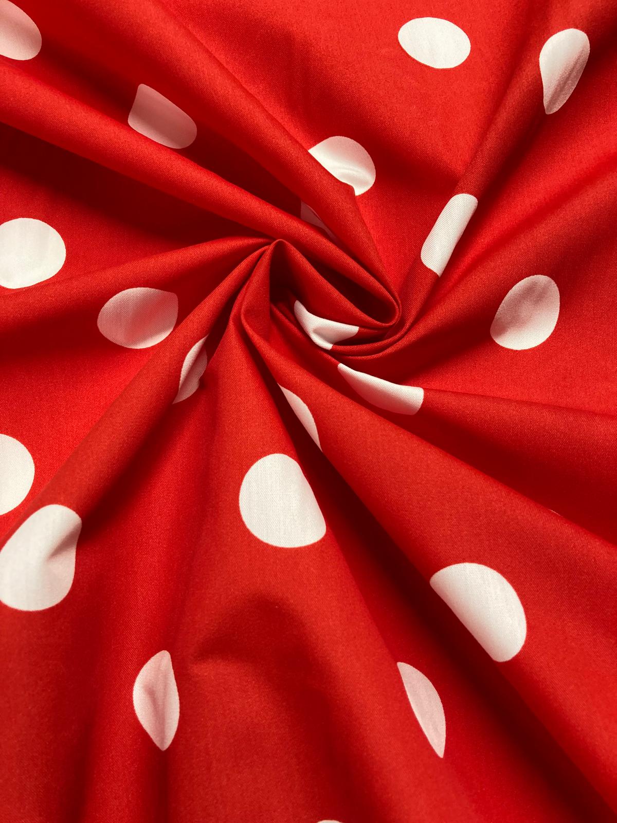 Popelín flamenca lunar 3cm blanco