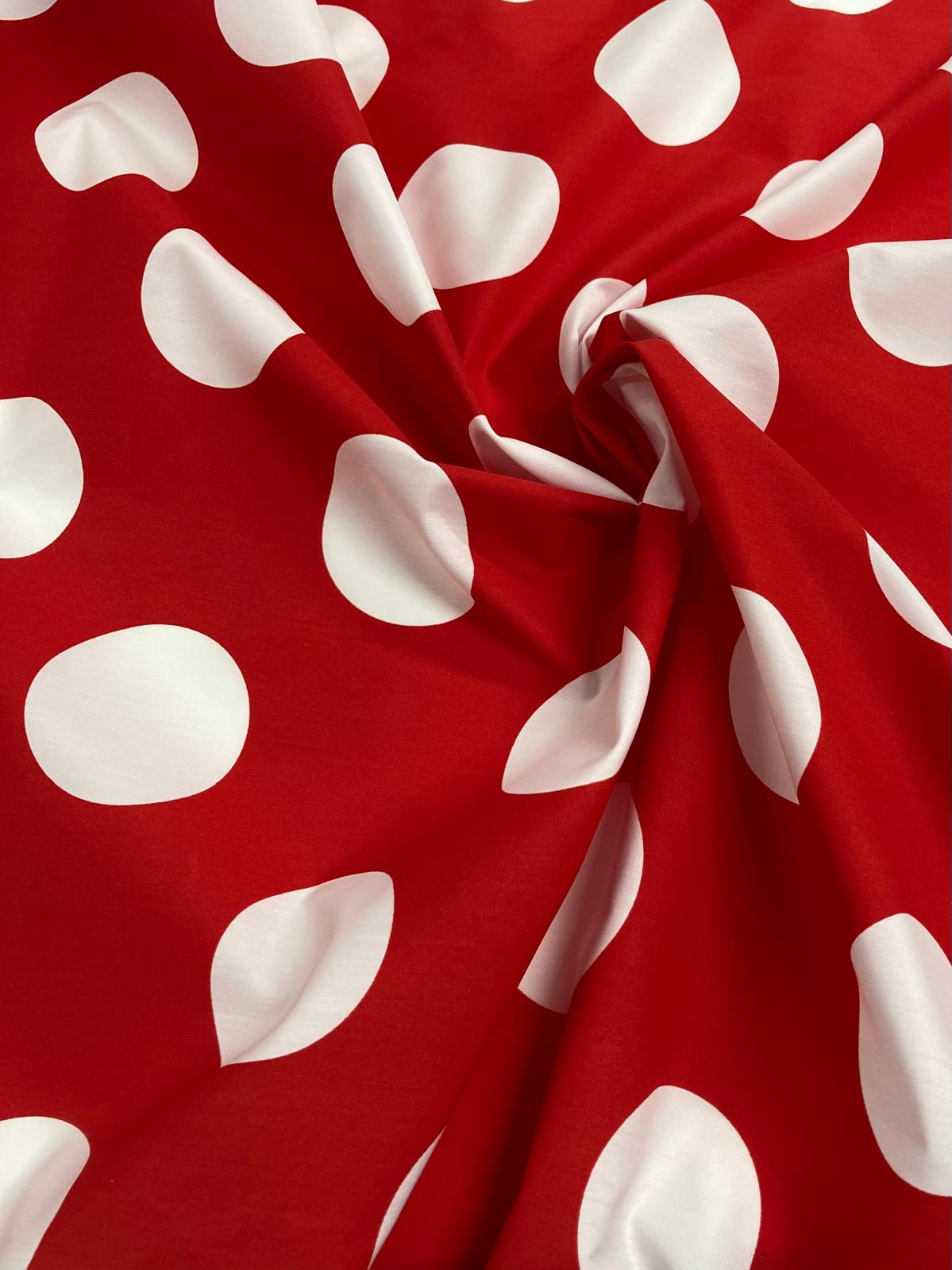 Popelín flamenca lunar 7cm blanco