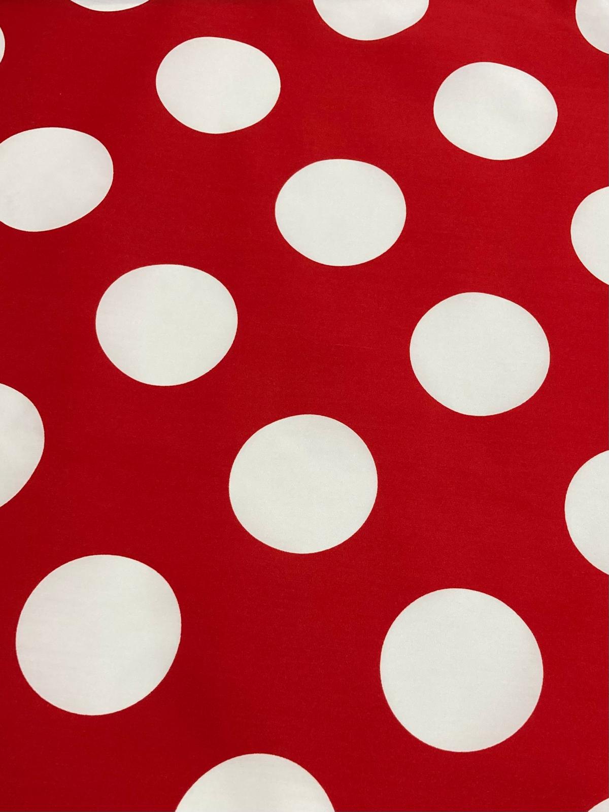 Popelín flamenca lunar 7cm blanco